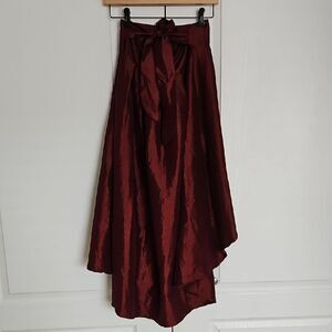 Revamped Burgundy Maxi High Low Skirt with Tie Front